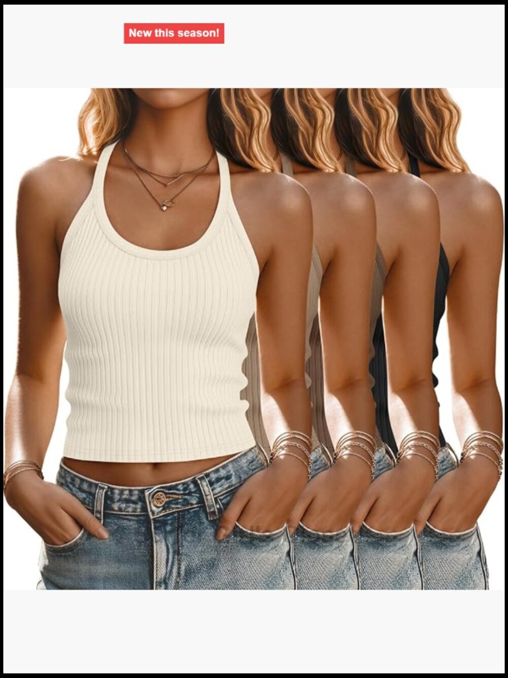 Women's Ribbed Halter Tank Tops Racerback Crop Tops 4 Pack